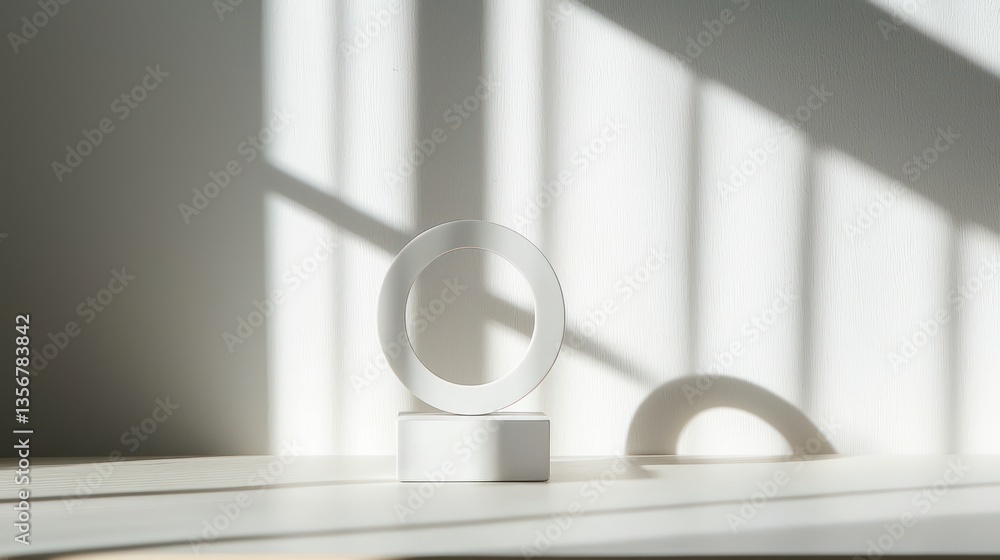 Aufkleber Elegant geometric design with circle and cube composition casting shadows in sunlight studio scene