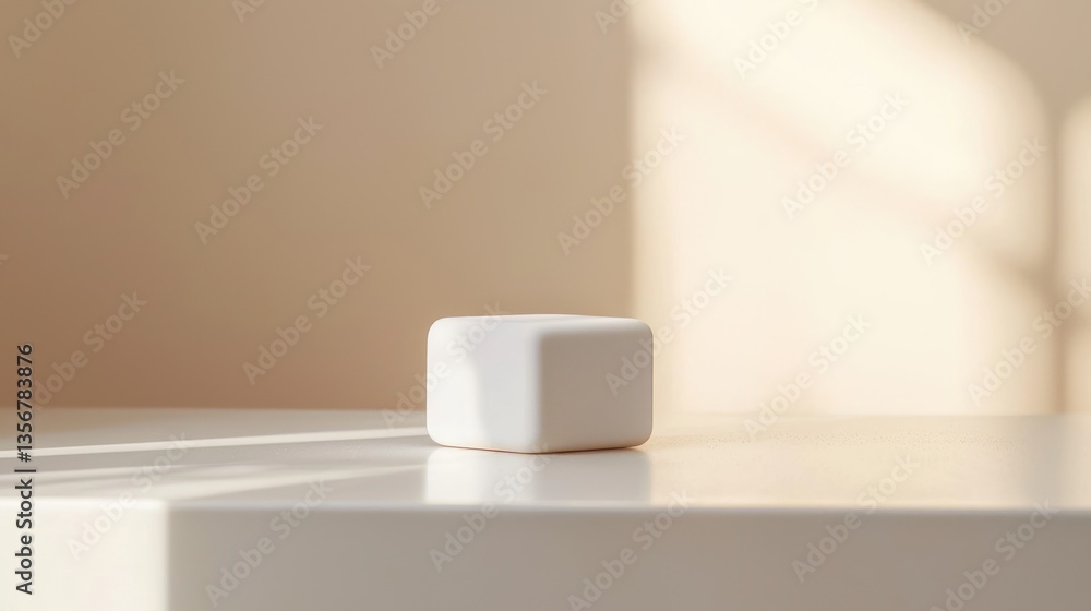 Aufkleber minimalist white cube platform with sunlight shadows backdrop and a clean composition promoting luxu