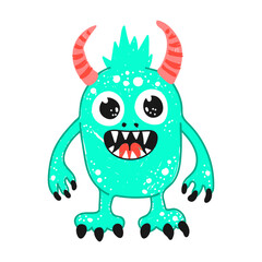 Cute green monster, hand-drawn with a felt-tip pen