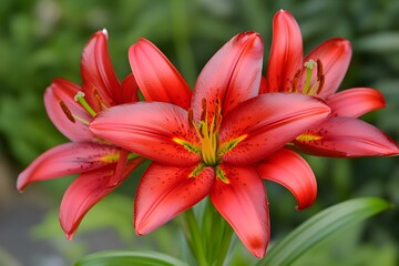 Fototapeta premium Stunning Red Asiatic Lilies Close Up Flower Bloom