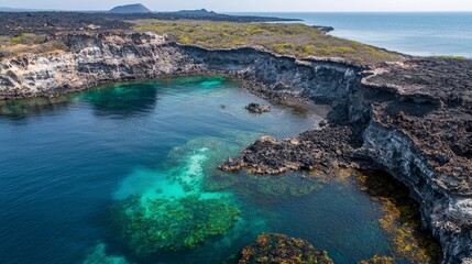 Stunning aerial view of a coastal cove galapagos islands nature photography tropical environment serene perspective