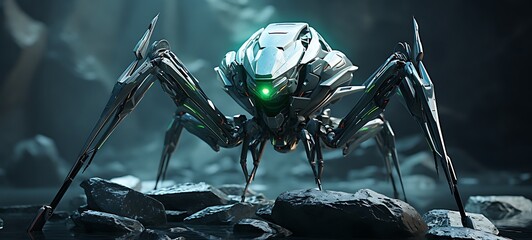 Epic War Mantis giant Robot with an armoured Diamond crystal, ai generative