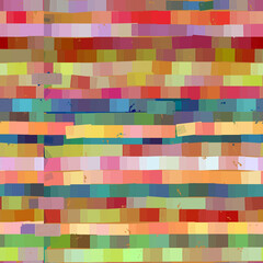 Illustration, background in the form of a seamless regular pattern of bright multi-colored uneven stripes and rectangles