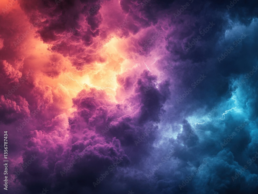 Poster dramatic sky with vibrant clouds and lightning strikes creating a powerful and awe inspiring natural