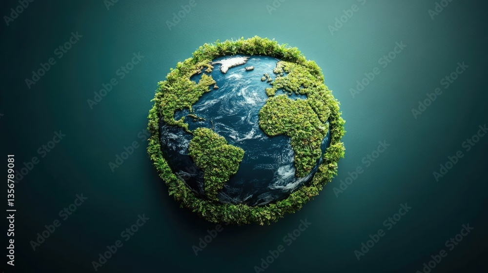 Poster a digital rendering of a concept depicting the earth s globe with the continents outlined in a lush 