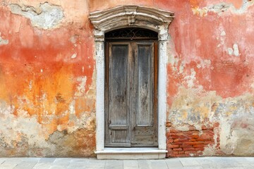 Weathered door on rustic colorful wall. Neural network AI generated