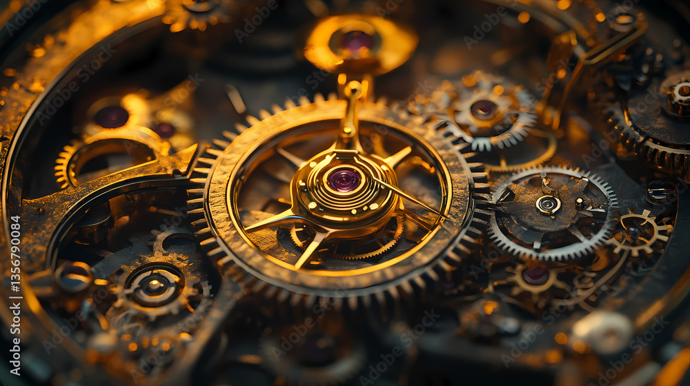 Aufkleber intricate gears of time: a macro view of the interior mechanisms of a clock, emphasizing the detaile