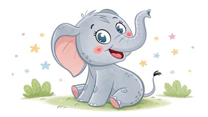 Obraz premium Cute Baby Elephant Sitting in Flower Field