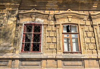 destroyed and burned houses in the city in Ukraine
