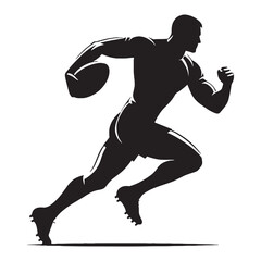 Obraz premium Powerful Rugby Player silhouette, charging forward with unstoppable force - Rugby illustration - Minimalist Rugby vector - Athletic determination