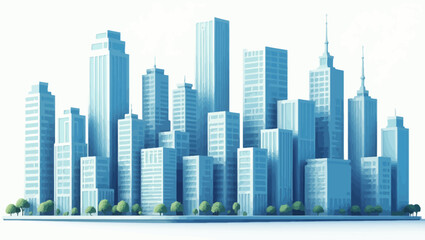 Vector illustration of a modern city skyline with tall skyscrapers and urban architectural elements.