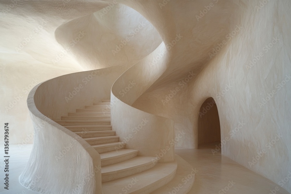Poster intricate spiral staircase design in a modern architectural space