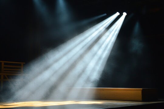Dramatic stage lighting creates an atmospheric effect during a theatrical performance at a local theater