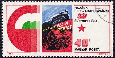 Hungarian stamp from 1975, commemorating the 30th anniversary of the liberation of Hungary,...