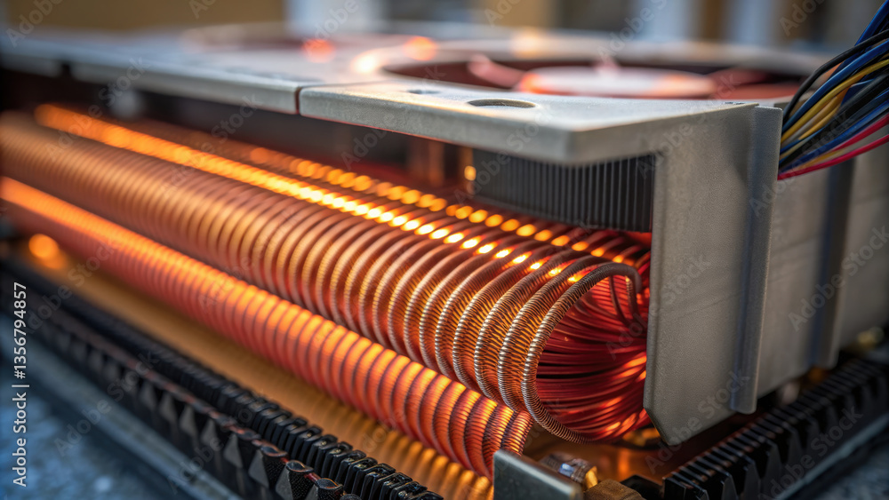 Poster detailed image of fan coil unit showcasing its intricate design and glowing copper coils, emphasizin
