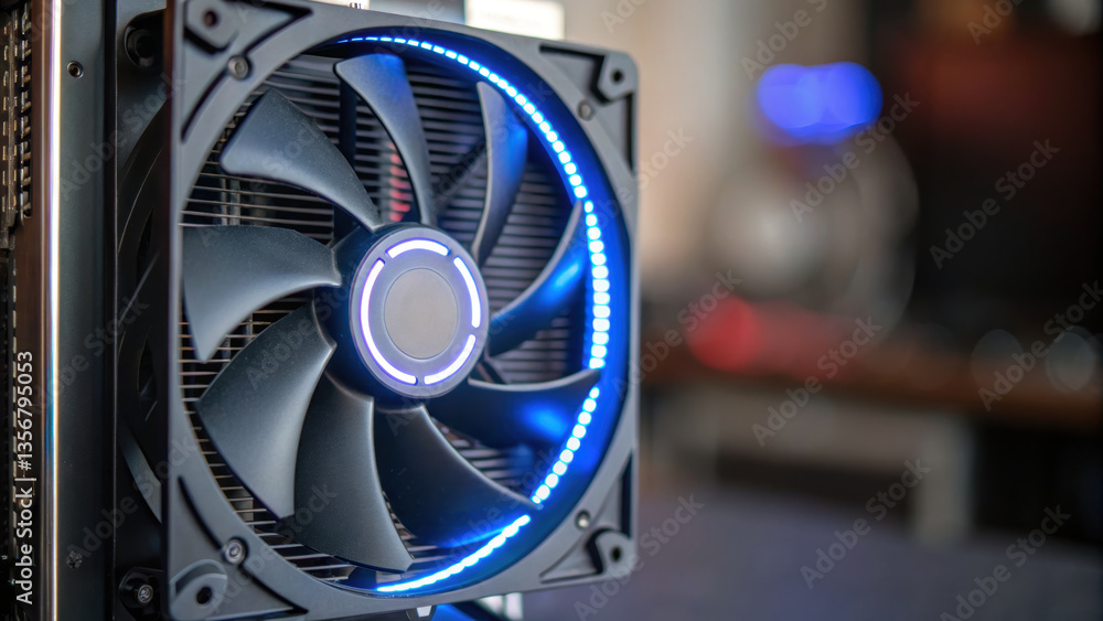 Poster high performance fan unit with sleek design and illuminated coil enhances cooling efficiency in mode