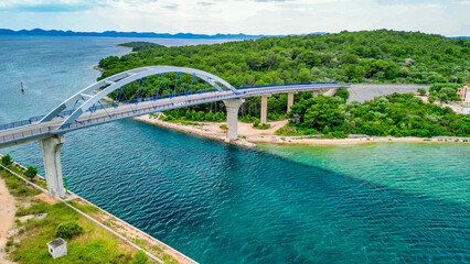 Zdrelac Bridge aerial view in Ugljan Island, Croatia