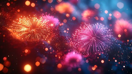 Fototapeta premium Festive Fireworks Display, Night Sky, Sparkling Celebration