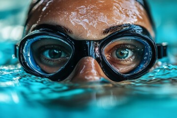 Swimmer preparing to dive into the pool during a training session at dawn with focused determination