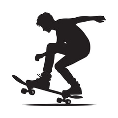 Obraz premium Flow State Skateboarder silhouette, lost in the rhythm of movement - Skateboarder illustration - Minimalist Skateboarding vector - A skater’s passion