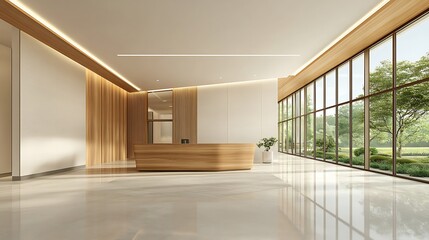 Modern Office Lobby Reception Sunlight.