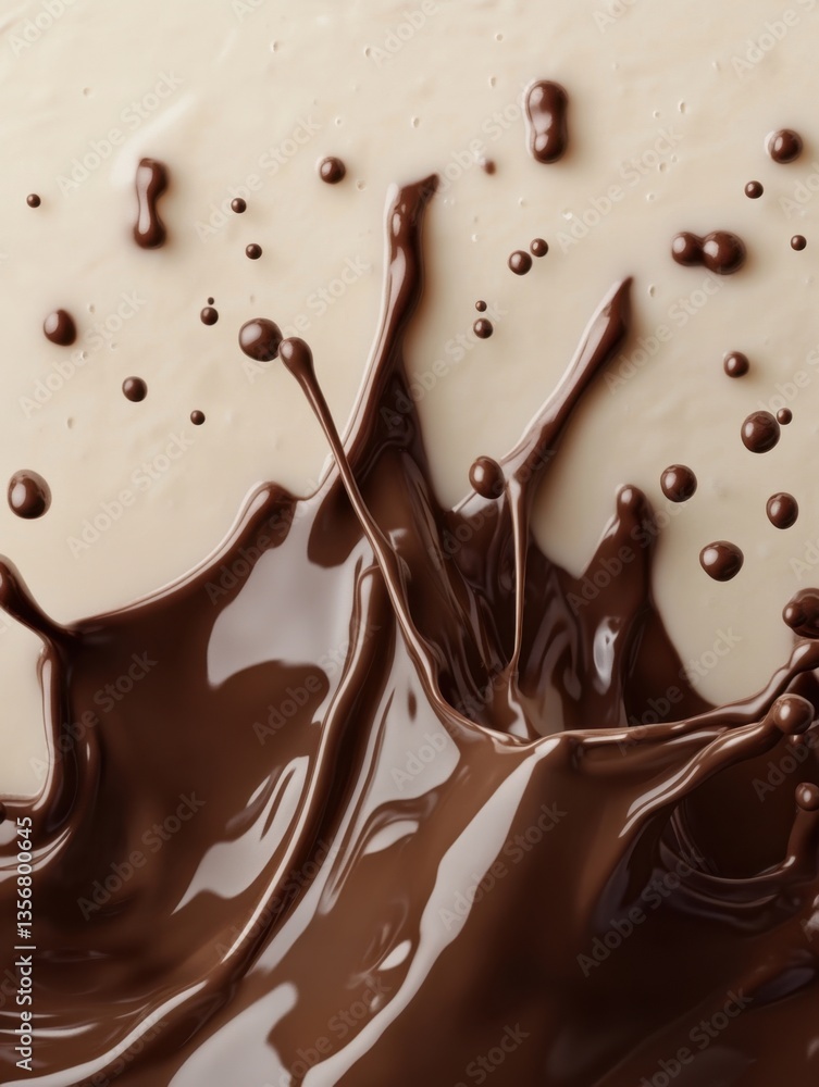 Poster decadent chocolate splash against creamy backdrop creating a visually captivating and delicious dess