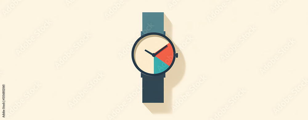 Poster precise timing: a sleek watch with a minimalist design, featuring a circular dial divided into color