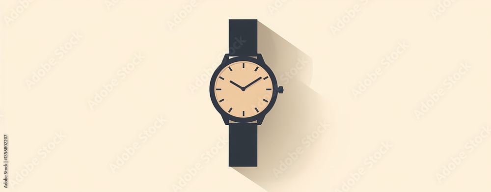 Poster precision and punctuality: a modern wrist watch with a sleek, minimalist design cast a long shadow, 
