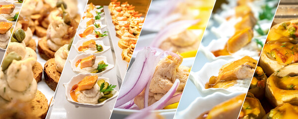 Seafood Appetizer Collage with Hummus, Lemon, and Herbs