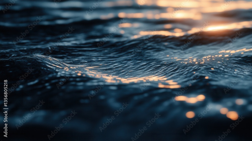 Poster tranquil ocean surface reflecting golden sunlight creating a serene and captivating seascape with ge