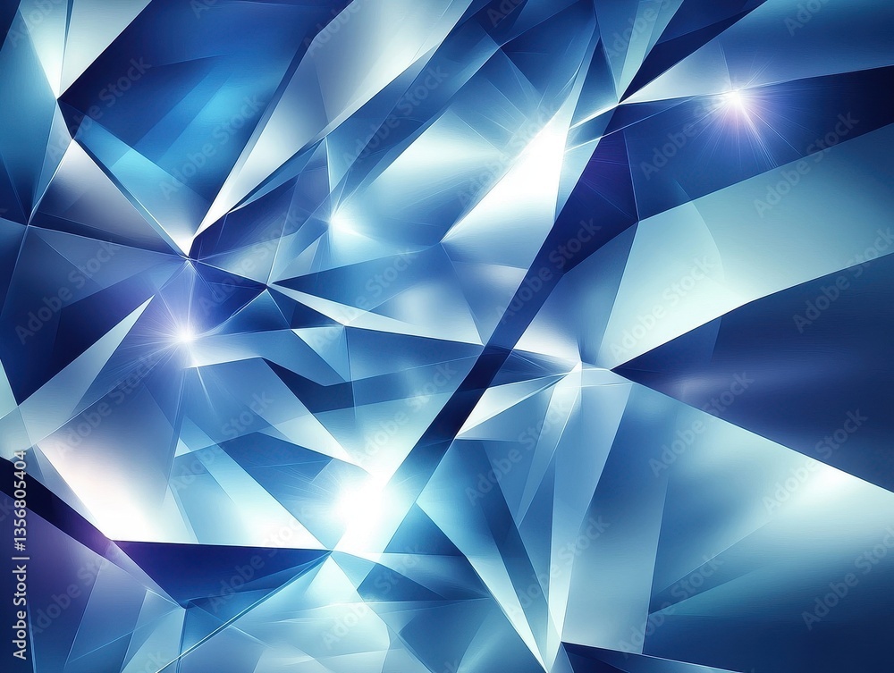 Poster abstract blue geometric background with shiny crystal triangles