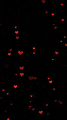 Small red hearts on black vertical background illustration.