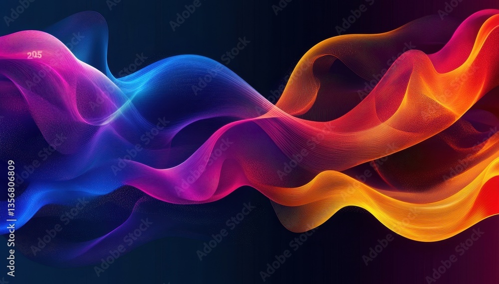Poster Abstract Colorful Waves Flowing Dynamically in Dark Background
