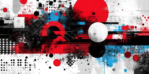 Obraz premium Abstract artwork displays circles rectangles triangles and grunge effects