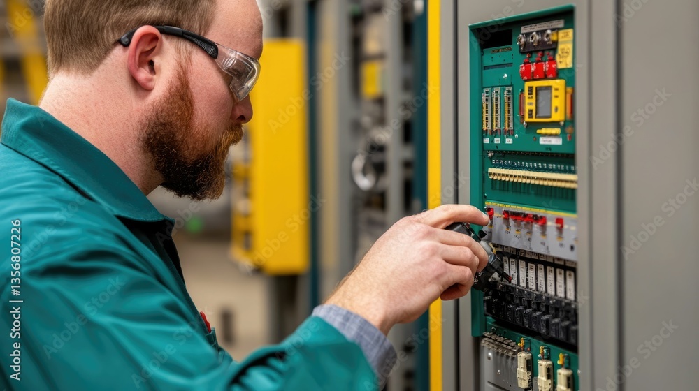 Poster professional engineer troubleshooting and maintaining an electronic control system in an industrial 