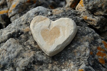 Obraz premium Heart-shaped stone resting on rocky surface, showcasing natural beauty found in outdoor settings