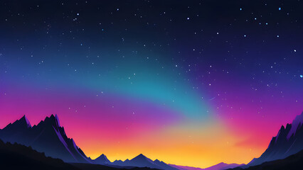 Vibrant night sky with shooting stars illuminating mountain range