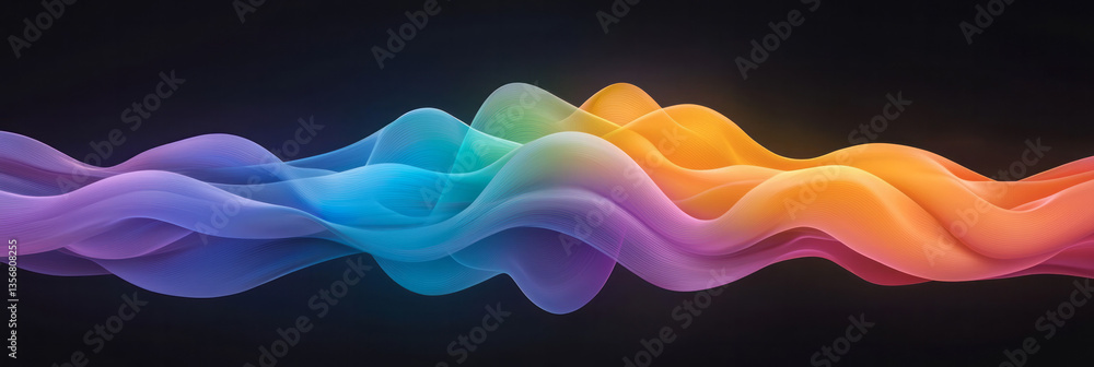 Aufkleber an artistic digital waveform where colorful gradient lines undulate in perfect rhythm, forming
