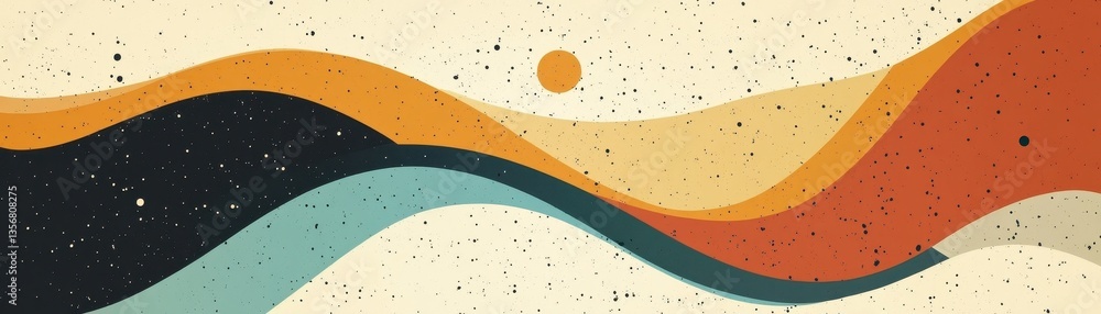 Poster abstract landscape with curving lines and warm color palette