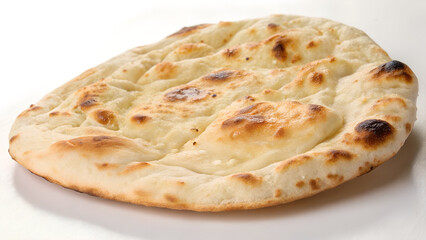 Traditional Indian Naan Bread with Charred Spots on White Background