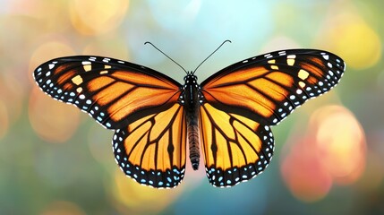 Fototapeta premium Natureâ€™s Backdrop: Elegant butterfly wings set against a blurred natural background. Stock photo --ar 16:9 --quality 2 --style raw --v 6.1 Job ID: aea393f4-d48d-436b-bc3b-997292cf4b82