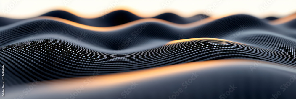 Poster a futuristic illusion of virtual wave ripples shifting across a metallic grid, creating a smooth