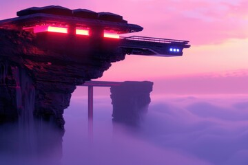 Vertical Futuristic Cityscape, a sprawling metropolis embedded in a mountain cliff, illuminated by neon lights, interconnected by skybridges, evokes a captivating sci-fi dystopian atmosphere