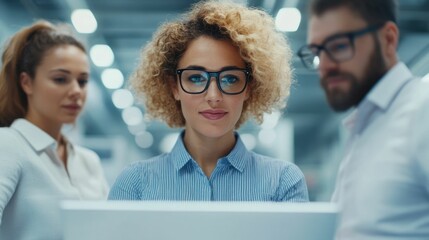 A diverse team of engineers technicians and managers collaborating together in a modern high tech factory setting to problem solve strategize and drive innovation and productivity