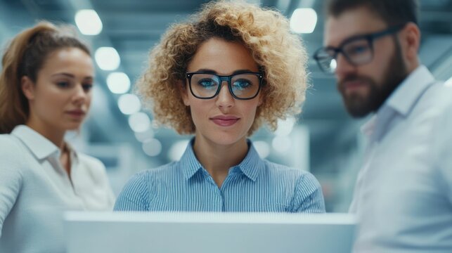 A diverse team of engineers technicians and managers collaborating together in a modern high tech factory setting to problem solve strategize and drive innovation and productivity
