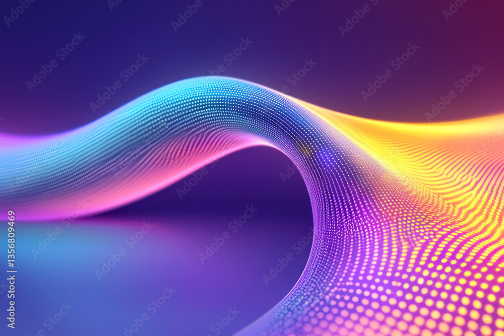 Aufkleber a fluid, oscillating waveform traveling through a high-tech environment, producing abstract digital