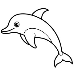 Cute Dolphin Silhouette Vector Illustration on White Background