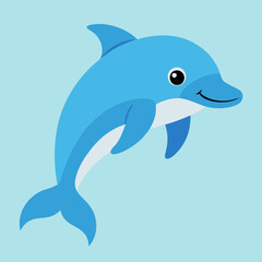 Cute Dolphin Silhouette Vector Illustration on White Background