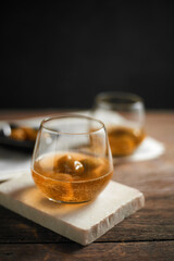 A glass of homemade Umeshu Plum Wine with soda