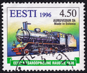 Estonian stamp from 1996 featuring a Class Sk steam locomotive.